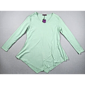 Plus Size V Neck Long Sleeve Blouse Loose Fit Shirt Womens 2XL Light Green